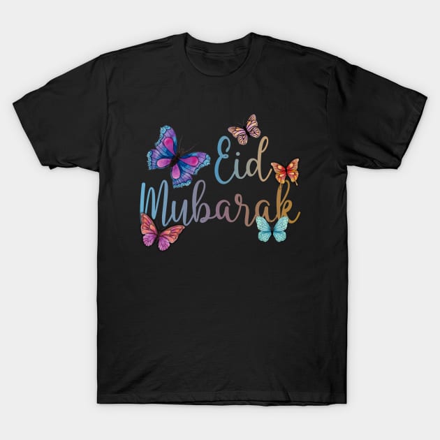 Eid Mubarak Blessed Eid Al Fitr Eid Al Adha Muslim Feast Watercolor Butterfly T-Shirt by GloriaArts⭐⭐⭐⭐⭐